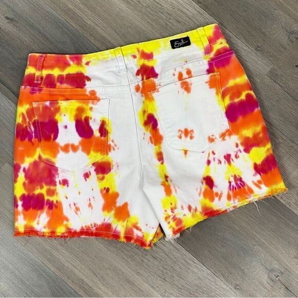 Earl Jean Tie Dye Raw Hem Jean Shorts White Orange 10 - Picture 2 of 9